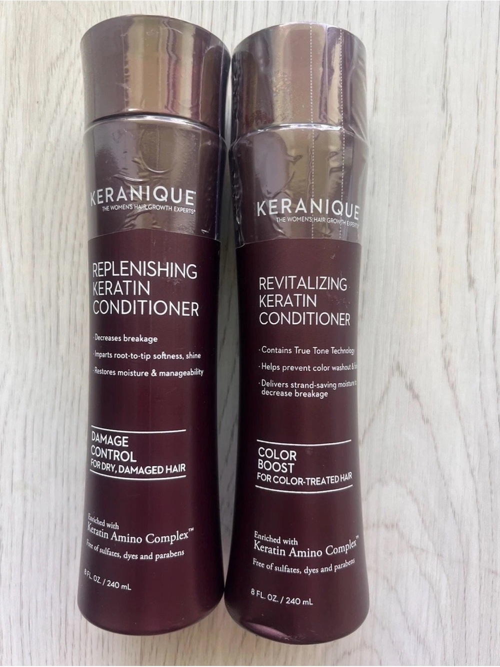 NEW Set of 2 Keranique Keratin Conditioners 8 oz - Replenishing & Color B